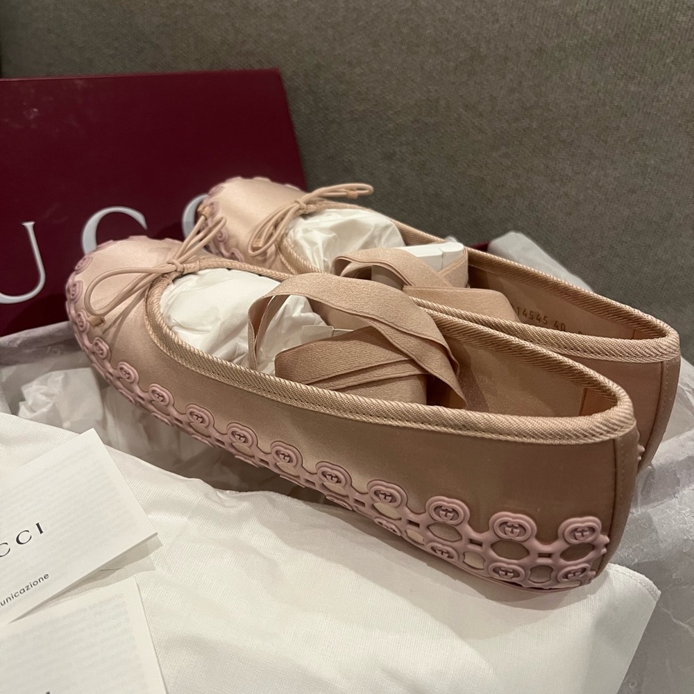 New Gucci Light Pink Ribbon Ballet Flats GG logo - Picture 5 of 15